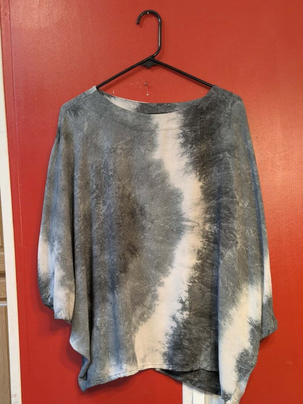 Bryn Walker Tie Dye Top Small Cream Gray Black Oversized Lagenlook Dolman
